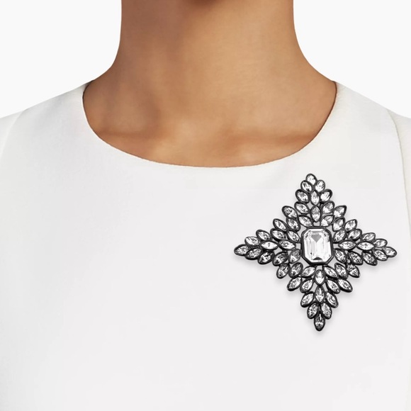 Kenneth Jay Lane Black Line Crystal Cruciform Brooch